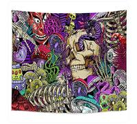 Roninkier Tapiz Esqueleto Negro Luz Colgante de Pared, Tela de Pared Psicodélico Uv Reactivo Bohemio Tapiz Hippie Brillo para Decoración Dormitorio Salón 230 x 180 cm
