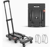 Ronlap Carretilla Plegable, Carretilla de Transporte Plegable con 2 Cuerdas Extensibles - Capacidad de Carga 225 KG Portavasos con 6 Ruedas Área de Carga Extra Grande, Negro