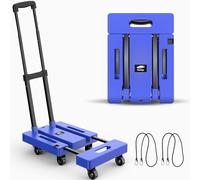 Ronlap Carretilla Plegable, Carretilla de Transporte Plegable con 2 Cuerdas Extensibles - Capacidad de Carga 225 KG, con 6 Ruedas Área de Carga Extra Grande, Azul