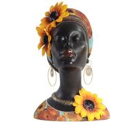Ronlok Estatua de Busto de Arte Africano, Figuritas de Girasol Africano para Decoración del Hogar, Escultura de Busto Africano Negro de Resina para Decoración del Hogar 16,5 x 20 x 23,5 cm