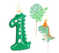 Ronoza Velas de cumpleaños con números 1, velas de dinosaurio de cumpleaños, velas de cumpleaños para tarta, vela 1, números de velas verdes, con 2 piezas de dinosaurios Happy Birthday Cake Topper