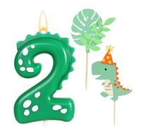 Ronoza Velas de cumpleaños con números 2, velas de dinosaurio para cumpleaños, velas de cumpleaños para tarta, vela 2, velas verdes, con 2 piezas de dinosaurios Happy Birthday Cake Topper