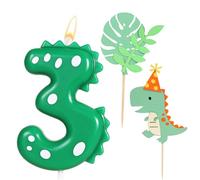 Ronoza Velas de cumpleaños con números 3, velas de dinosaurio para cumpleaños, velas de cumpleaños para tarta, vela 3, velas verdes, con 2 piezas de dinosaurios Happy Birthday Cake Topper