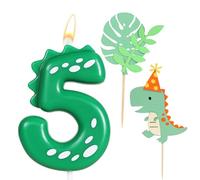 Ronoza Velas de cumpleaños con números 5, velas de dinosaurio para cumpleaños, velas de cumpleaños para tarta, vela 5, velas verdes, con 2 piezas de dinosaurios Happy Birthday Cake Topper
