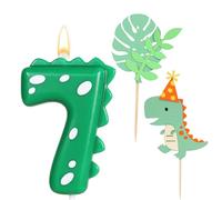 Ronoza Velas de cumpleaños con números 7, velas de dinosaurio para cumpleaños, velas de cumpleaños para tarta, vela 7, velas verdes, con 2 piezas de dinosaurios Happy Birthday Cake Topper