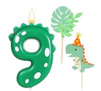 Ronoza Velas de cumpleaños con números 9, velas de dinosaurio, velas de cumpleaños, velas de cumpleaños para tarta, vela 9, velas verdes, números con 2 piezas de dinosaurios Happy Birthday Cake Topper