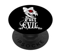 Ronroneo Gato Malvado Esqueleto Gótico Pentagrama Oculto Juego de Palabras de Halloween PopSockets PopGrip Adhesivo