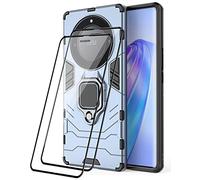 RonRun Funda para Honor Magic 5 Lite 5G + 2 Protectores de Pantalla, Carcasa de PC + TPU Resistente a Golpes, CaíDas y ArañAzos con Anillo Giratorio para Soporte MagnéTico de Coche, Azul Marino