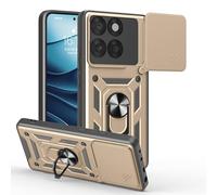 RonRun Funda para Motorola Edge 60 Fusion, Protección Anti-Golpes Anti-Rayas TPU+PC, Protector de Cámara con Ventana Deslizante, Soporte Rotativo 360° Magnético para Coche，Oro