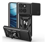 RonRun Funda para Motorola Edge 60 Fusion, Protección Anti-Golpes Anti-Rayas TPU+PC, Protector de Cámara con Ventana Deslizante, Soporte Rotativo 360° Magnético para Coche，Negro