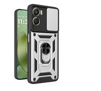 RonRun Funda para Motorola Moto G06 4G, Protección Anti-Golpes Anti-Rayas TPU+PC, Protector de Cámara con Ventana Deslizante, Soporte Rotativo 360° Magnético para Coche，Plata