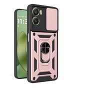 RonRun Funda para Motorola Moto G06 4G, Protección Anti-Golpes Anti-Rayas TPU+PC, Protector de Cámara con Ventana Deslizante, Soporte Rotativo 360° Magnético para Coche，Oro Rosa