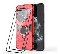 RonRun Funda para OnePlus 12R + 2 Protectores de Pantalla, Carcasa de PC + TPU Resistente a Golpes, CaíDas y ArañAzos con Anillo Giratorio para Soporte MagnéTico de Coche, Rojo