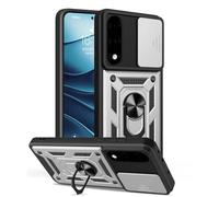 RonRun Funda para OnePlus Nord 5 5G, Protección Anti-Golpes Anti-Rayas TPU+PC, Protector de Cámara con Ventana Deslizante, Soporte Rotativo 360° Magnético para Coche，Plata
