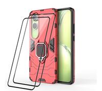 RonRun Funda para Oneplus Nord CE4 Lite 5G + 2 Protectores de Pantalla, Carcasa de PC + TPU Resistente a Golpes, CaíDas y ArañAzos con Anillo Giratorio para Soporte MagnéTico de Coche, Rojo