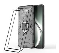 RonRun Funda para Realme GT 6T + 2 Protectores de Pantalla, Carcasa de PC + TPU Resistente a Golpes, CaíDas y ArañAzos con Anillo Giratorio para Soporte MagnéTico de Coche, Negro