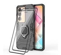 RonRun Funda para Vivo V40 SE 5G + 2 Protectores de Pantalla, Carcasa de PC + TPU Resistente a Golpes, CaíDas y ArañAzos con Anillo Giratorio para Soporte MagnéTico de Coche, Negro