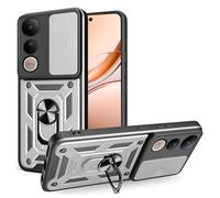 RonRun Funda para Vivo V50 Lite 5G / 4G, Protección Anti-Golpes Anti-Rayas TPU+PC, Protector de Cámara con Ventana Deslizante, Soporte Rotativo 360° Magnético para Coche，Plata