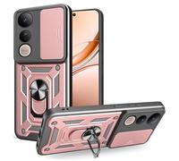 RonRun Funda para Vivo V50 Lite 5G / 4G, Protección Anti-Golpes Anti-Rayas TPU+PC, Protector de Cámara con Ventana Deslizante, Soporte Rotativo 360° Magnético para Coche，Oro Rosa