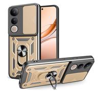 RonRun Funda para Vivo V50 Lite 5G / 4G, Protección Anti-Golpes Anti-Rayas TPU+PC, Protector de Cámara con Ventana Deslizante, Soporte Rotativo 360° Magnético para Coche，Oro