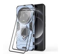 RonRun Funda para Xiaomi 14 Ultra + 2 Protectores de Pantalla, Carcasa de PC + TPU Resistente a Golpes, CaíDas y ArañAzos con Anillo Giratorio para Soporte MagnéTico de Coche, Azul Marino