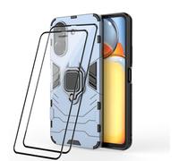 RonRun Funda para Xiaomi Redmi 13C/ Poco C65 + 2 Protectores de Pantalla, Carcasa de PC + TPU Resistente a Golpes, CaíDas y ArañAzos con Anillo Giratorio para Soporte MagnéTico de Coche, Azul Marino