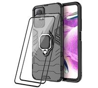 RonRun Funda para Xiaomi Redmi Note 12S + 2 Protectores de Pantalla, Carcasa de PC + TPU Resistente a Golpes, CaíDas y ArañAzos con Anillo Giratorio para Soporte MagnéTico de Coche, Negro
