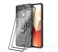 RonRun Funda para Xiaomi Redmi Note 13 + 2 Protectores de Pantalla, Carcasa de PC + TPU Resistente a Golpes, CaíDas y ArañAzos con Anillo Giratorio para Soporte MagnéTico de Coche, Negro