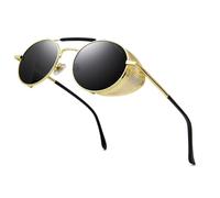 RONSOU Steampunk Estilo Redondas Vintage Gafas de Sol Retro Gafas UV400 Protección Metal Marco dorado marco/gris lente