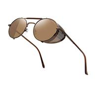 RONSOU Steampunk Estilo Redondas Vintage Gafas de Sol Retro Gafas UV400 Protección Metal Marco marrón marco/marrón lente