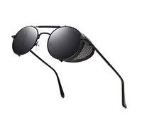 RONSOU Steampunk Estilo Redondas Vintage Gafas de Sol Retro Gafas UV400 Protección Metal Marco negro marco/gris lente