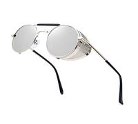 RONSOU Steampunk Estilo Redondas Vintage Gafas de Sol Retro Gafas UV400 Protección Metal Marco plateado marco/plateado lente