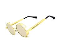 RONSOU Steampunk Estilo Redondo Vintage Polarizadas Gafas de Sol Retro Gafas UV400 Protección Metal Marco dorado marco/rosa lente