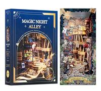 RONSTONE DIY Book Nook Kit - Casa de Muñecas con Luz LED y Funda Antipolvo - Callejón Mágico Nocturno Puzzles de Madera 3D Sujetalibros Estantería Decoración Creativa Regalo para Adultos