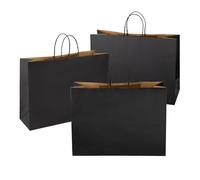 Ronvir Paquete de 70 bolsas de regalo grandes de 16 x 6 x 12 pulgadas, bolsas de papel negro con asas, bolsas de reciclaje, bolsas de regalo de papel kraft para negocios, día de la madre, boutique,