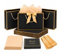 Ronvir Ronvir - 15 bolsas de regalo grandes con asas, bolsas de regalo negras y doradas con 30 papeles de seda, 15 cintas, 15 tarjetas, para cumpleaños, boda, San Valentín, negocios, minorista, fiesta