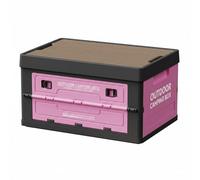 Ronyme Caja de Almacenamiento Exterior Plegable Contenedor Organizador Baúl con Diseño Rectangular Robusto Aperturas Laterales, Negro Y Rosa, Caja De Camping Plegable Grande Con Cinco Aperturas