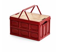 Ronyme Caja Plegable de Almacenamiento Contenedor Organizador Baúl Cajón con Tapa de Madera Que Sirve Como Mesa O Tabla de Corte Adecuada para Pícnic Acampada y Terraza, Rojo, Mediano