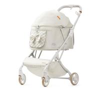 Ronyme Carrito Plegable para Mascotas Cochecito Perro Gato Carro Paseo Transportín con Estructura Resistente Aluminio y Asa Acolchada Adecuado para Paseos, Array, A2 Blanco Cremoso, 430X250X590MM