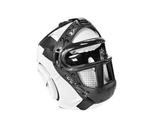 Ronyme Casco de Artes Marciales Protector con del Lados Almohadillas en Oídos y Forro EVA Correa Ajustable Plástico Acero y PU Adecuado para Entrenamiento Clases, Blanco, M