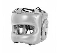 Ronyme Casco de Boxeo con Barra Frontal Orejeras Acolchadas Material PU Absorbente y de Cuerda Ajustable Adecuado para Boxeo Entrenamiento Diario Clases de Defensa Personal Uso Deportivo, Silver