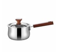 Ronyme Cazo de Acero Inoxidable Olla Cazo Lechero Base para Hervir sin Puntos Fríos Interior sin Antiadherente y Tapa de Acero, Plateado Con Mango De Madera De Sapeli, 16cm