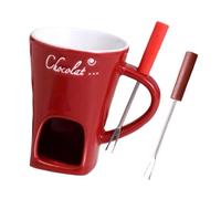 Ronyme Chocolate Fondue Taza de Cerámica con Accesorios para Derretir Chocolate Caramelos Incluye Calentador Y Tenedor Adecuado para, Rojo, Individual