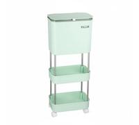 Ronyme Cubo de Basura de Cocina con Separación Húmeda Seca y Tapa Deslizante Ruedas Universales Estantes Inferiores de Almacenamiento y Diseño Ergonómico, Verde 3 Capas