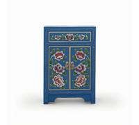 Ronyme de Noche con Cajones de Cabecera Mesa Auxiliar Mueble con Estética Envejecida y Pintura Manual Singular Dos Cajones Prácticos y Uso Versátil Adecuada, Azul, Neoclásico