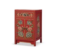 Ronyme de Noche con Cajones de Cabecera Mesa Auxiliar Mueble con Estética Envejecida y Pintura Manual Singular Dos Cajones Prácticos y Uso Versátil Adecuada, Rojo, Neoclásico