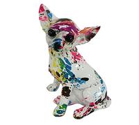 Ronyme Estatua de Animales Figuras de Perros Decoración para el hogar Graffiti Multicolor Estatua de Chihuahua Escultura de Perro para Estante de Oficina, Grafiti Manchado