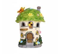 Ronyme Lámpara Nocturna de Resina Lámpara Decorativa Casa Seta Escultura de Jardín con Panel Solar y Base Estable Adecuada para Patios Senderos Macetas, Blanco con Techo Verde Y Mariposa