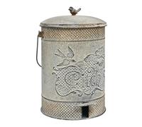 Ronyme Papelera de Pedal Exterior Papelera Cubo Basura Contenedor Residuos con Pedal de Pie Cierre Silencioso Hierro Fundido Vintage Doble Compartimento, Gris