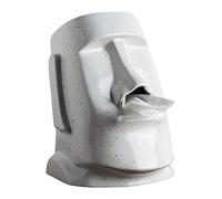 Ronyme Porta Pañuelos Moai Cubierta para Pañuelos Cajón Decorativo Estatua Cerámica con Tapa Práctica Adecuada para Oficina Hogar Mesa Noche, Blanco, Individual